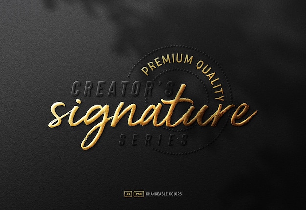 PSD embossed gold foil logo mockup on textured black paper