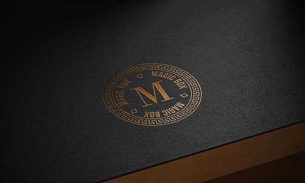 Embossed gold logo mockup on black leather