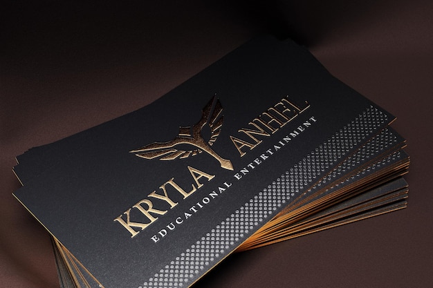 PSD embossed logo branding mockup on pile of business card