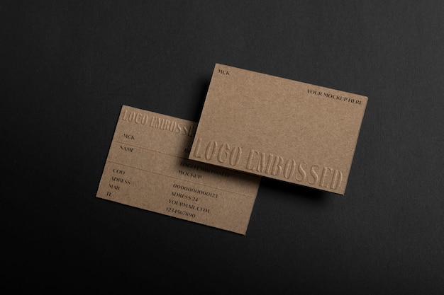 PSD embossed logo mockup on craft paper card