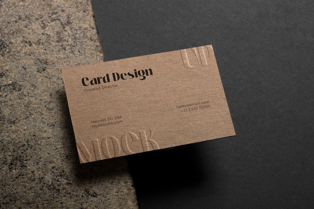 PSD embossed logo mockup on craft paper card