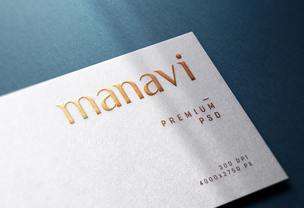 PSD embossed logo mockup on white business card