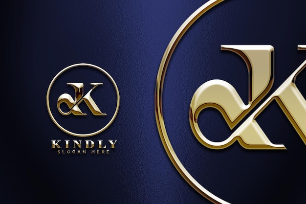 PSD embossed metallic luxury gold template logo mockup