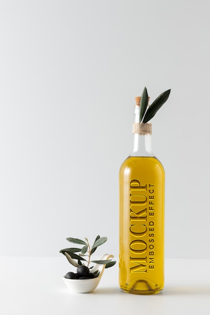 PSD embossed olive oil bottle mock-up