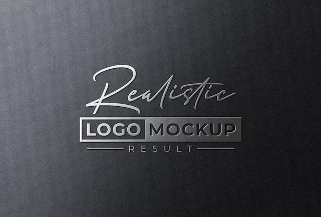 Embossed Silver Foil Stamping Logo Mockup on Black Grained Paper