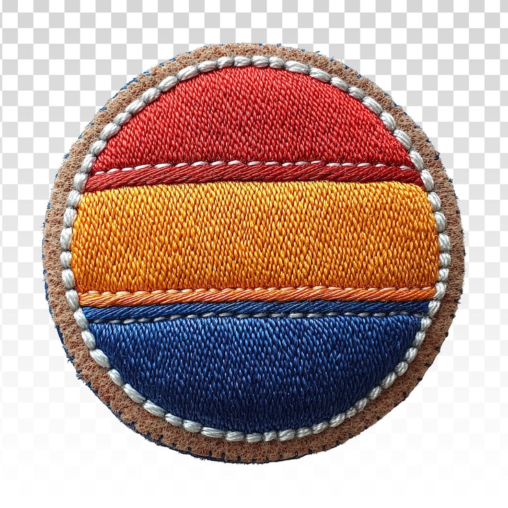 PSD embroidered circle patch with red orange and blue stripes