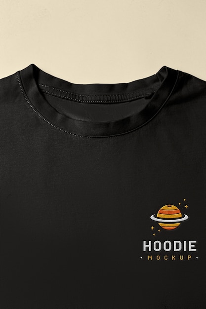 embroidered logo on black shirt
