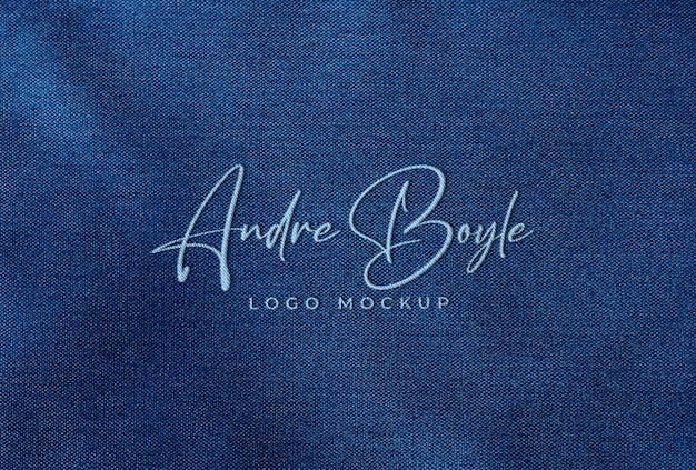 Embroidered Stitched Logo Mockup on Blue Fabric