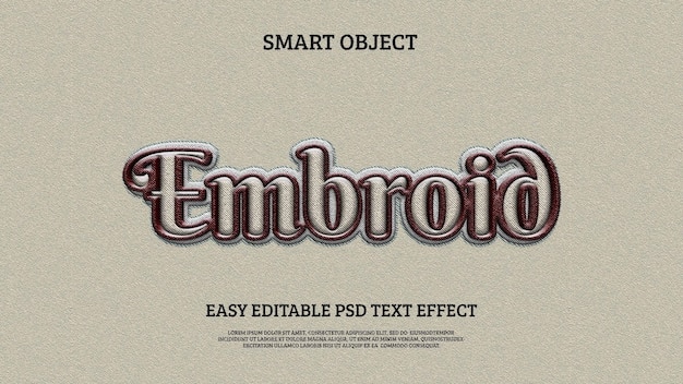 Embroidery easy editables psd smart objext text effect