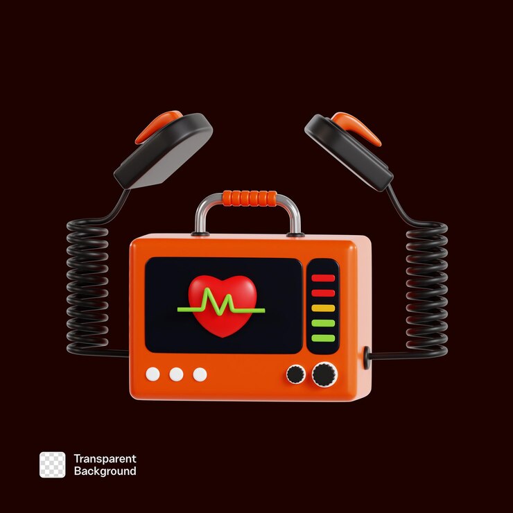 PSD emergency service defibrillator 3d icon png template