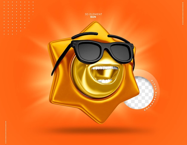Emoji 3d render zon met zwarte bril positie 002