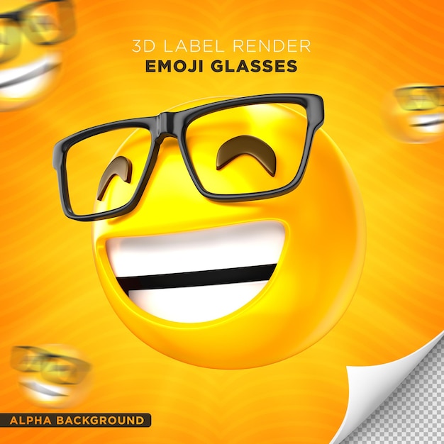 Emoji bril label 3d render ontwerp