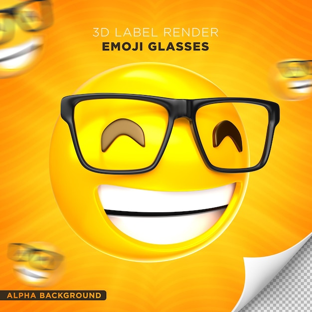 Emoji bril label 3d render ontwerp