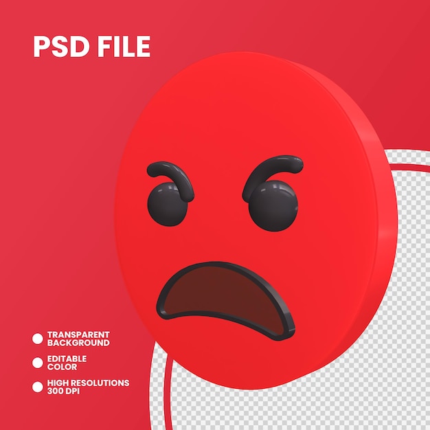 PSD rendering 3d moneta emoji isolato volto arrabbiato