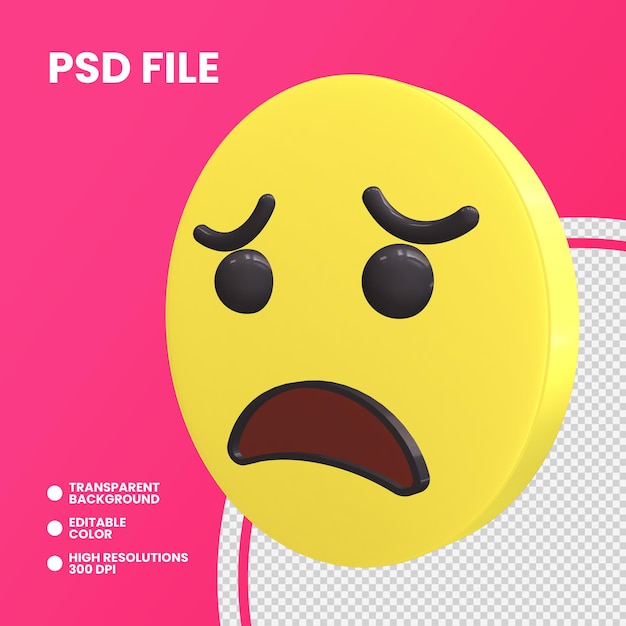 Rendering 3d moneta emoji isolato volto preoccupato