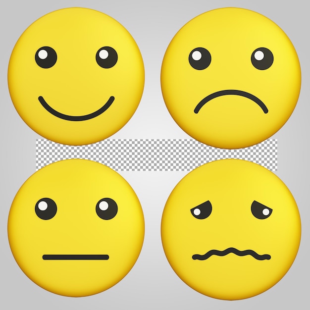 Emoji cute faces in happy sad cry facial expression isolated on transparent background. 3D Render