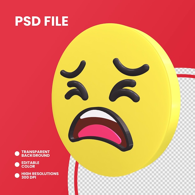 Emoji muntstuk 3d-rendering geïsoleerd vermoeid gezicht
