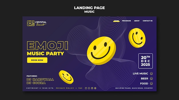 Emoji music party landing page template design