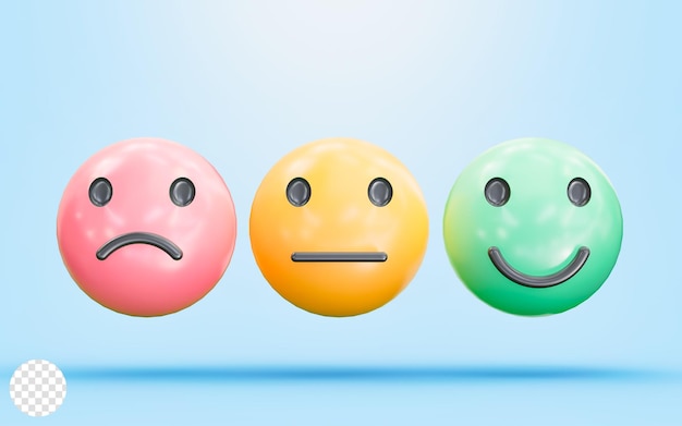 Segno emoji con tre diversi colori di stile e aspetto concetto di rendering 3d per l'espressione dei social media