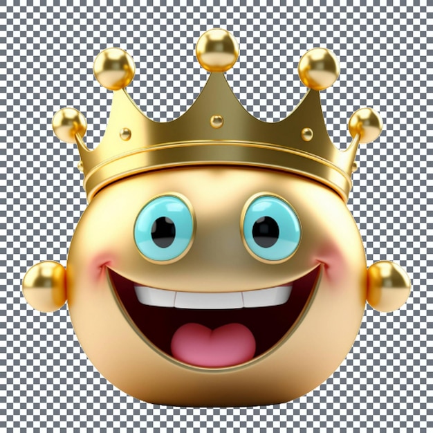 PSD emoticon with golden crown isolated on transparent background 3d rendering