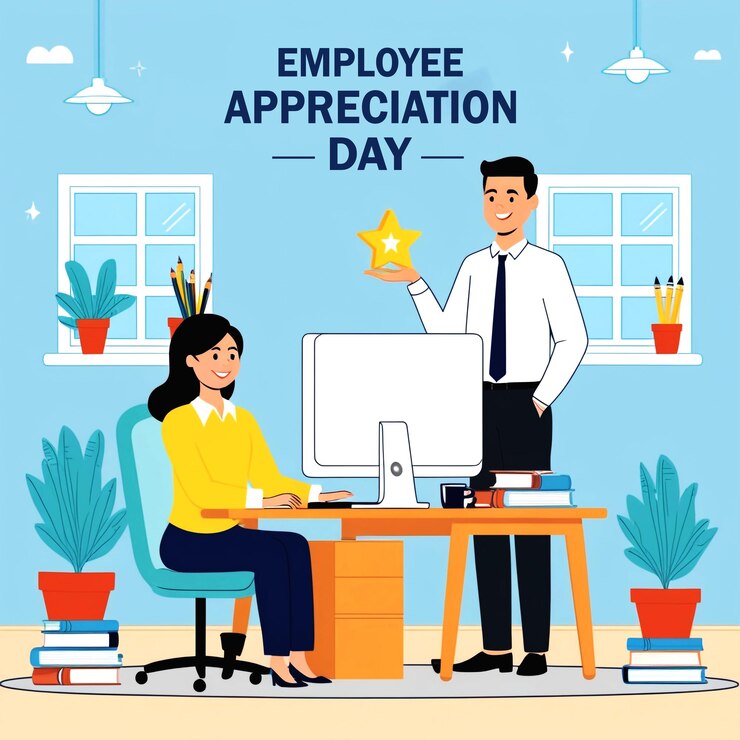 PSD employee appreciation day background with office theme