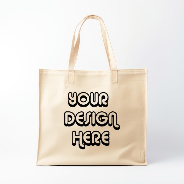 PSD empty beige tote bag isolated on white background