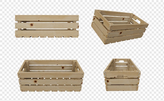 PSD empty blank wooden basket or crates isolated
