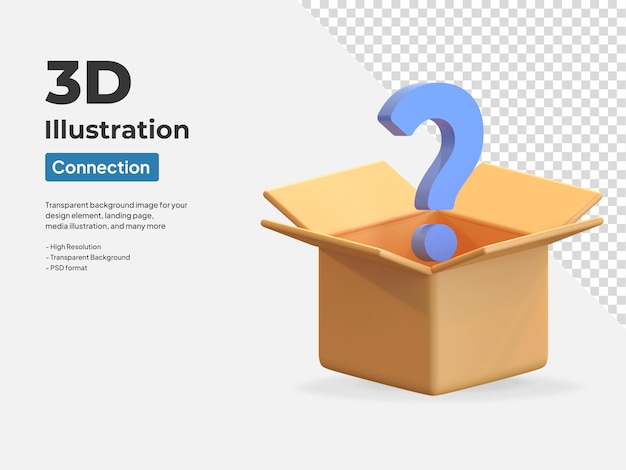 Empty box question mark icon 3d illustration