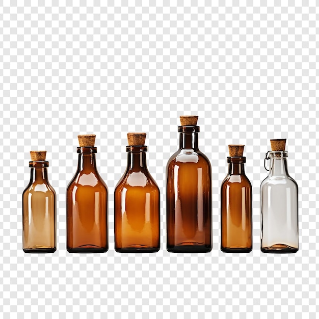 PSD Пустые бурые стеклянные медицинские бутылки, изолированные на прозрачном фоне