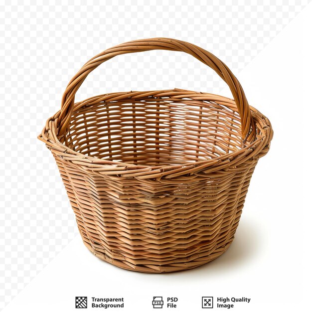 PSD empty brown wicker basket on white isolated background