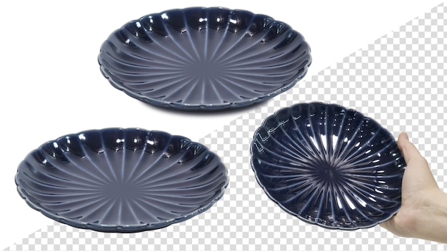 empty ceramic plate in hand. isolated from the background