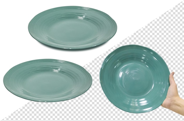 empty ceramic plate in hand. isolated from the background