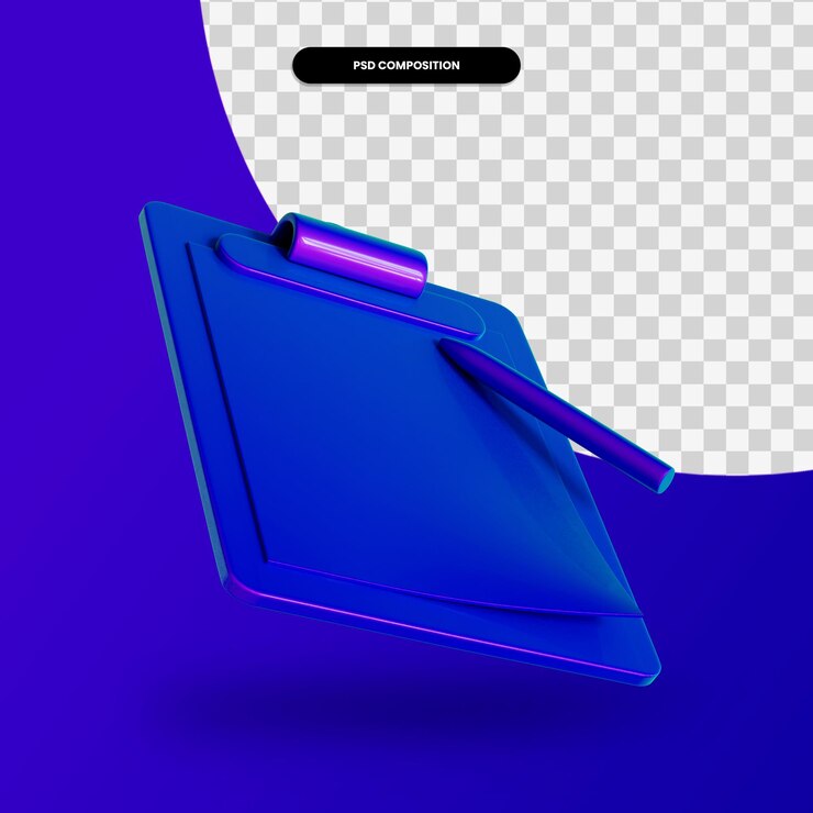 PSD empty clipboard with pen 3d render illustration isolated