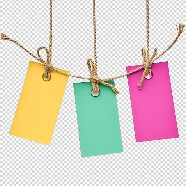 PSD empty colored paper sheets for notes hanging isolated on transparent background