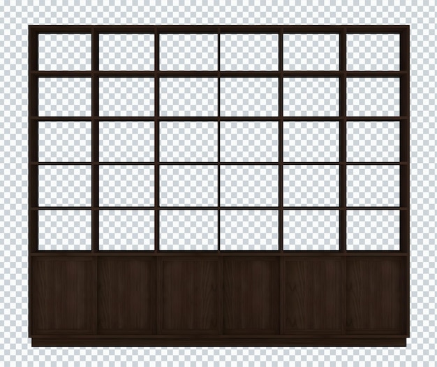 PSD empty dark brown wooden rack mockup isolated. transparent.