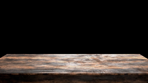 Empty dark wooden tabletop front view for food product display with blurred background