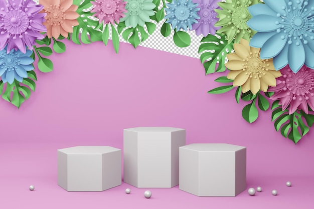 Empty display with flower for presentation 3d rendering