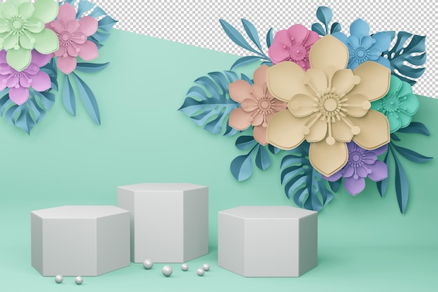 PSD empty display with flower for presentation 3d rendering