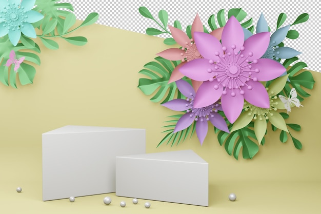 PSD empty display with flower for presentation 3d rendering