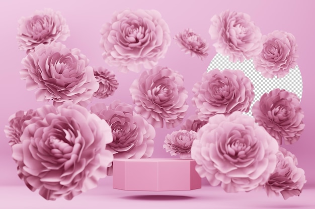 Empty display with rose flower for presentation 3d rendering