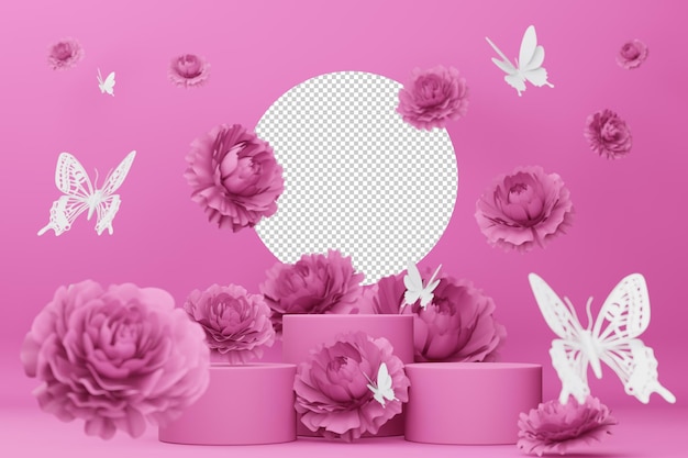 Empty display with rose flower for presentation 3d rendering