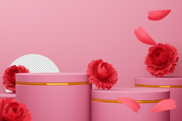 Display vuoto con fiore di rosa per il rendering 3d di presentazione