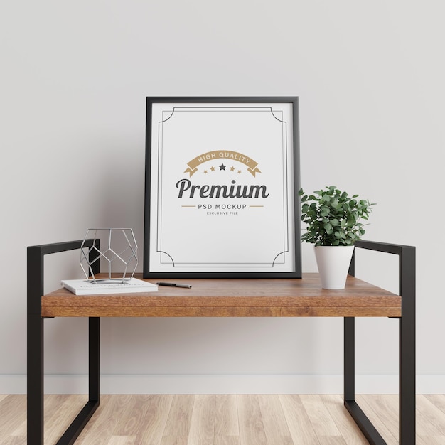 Empty frame mockup and plant pot in 3d rendering