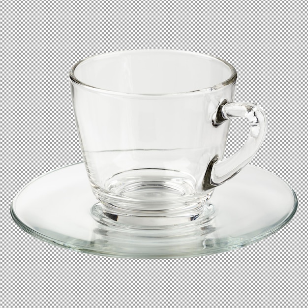 empty glass cup of tea or coffee with handle isolated on alpha background