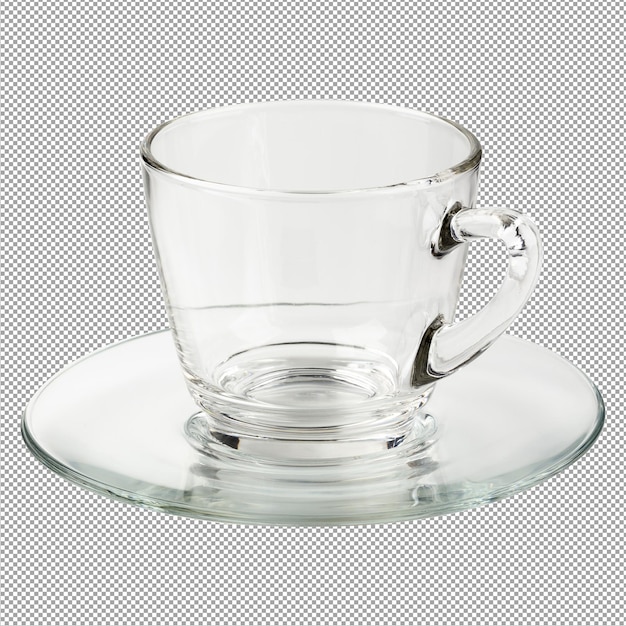 PSD empty glass cup of tea or coffee with handle isolated on alpha background