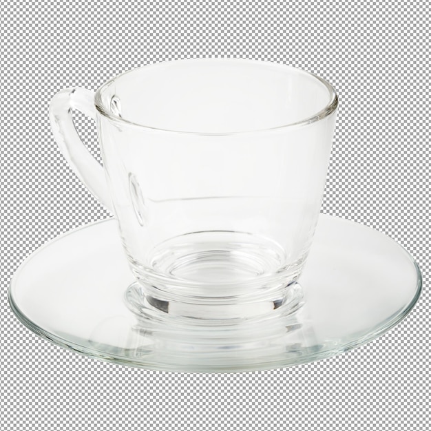 Empty glass cup of tea or coffee with handle isolated on alpha background