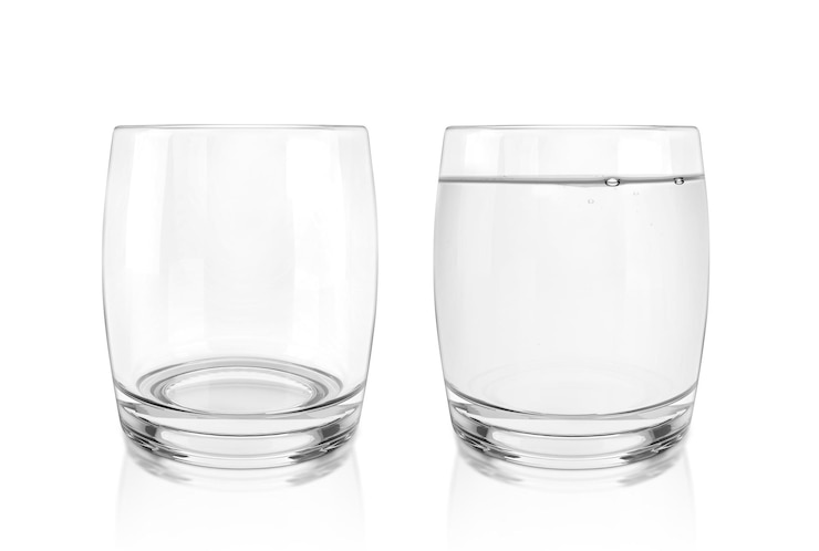 PSD empty glass and glass with water transparent background
