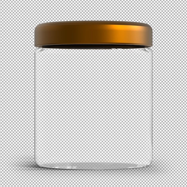 Empty glass jar isolated on transparent wall. white lid bottle jar with metal cap. 3d jar.