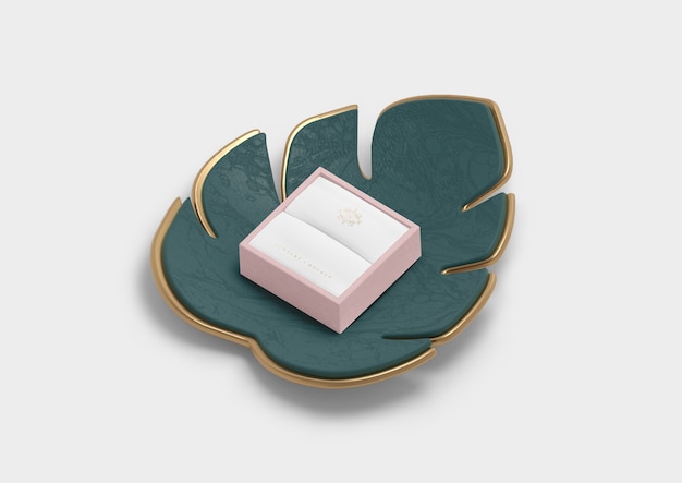 PSD empty jewellery box for ring and monstera leaf