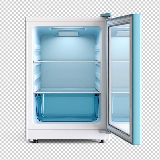 PSD empty mini refrigerator cut out on transparent